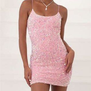 NWOT Iridescent Sequin Bodycon Dress in Pink - HoCo Perfection!